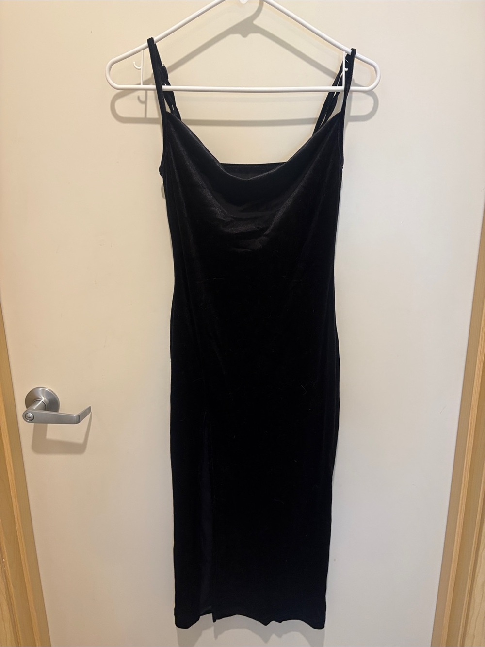 Black Velvet Cowl Neck Midi Dress